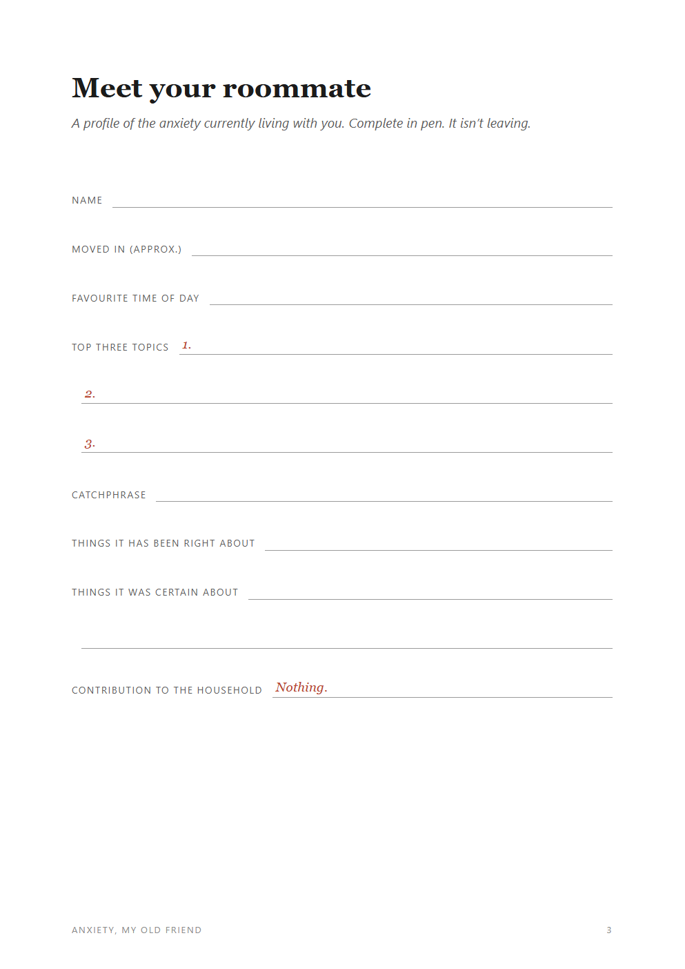 Meet your roommate: a profile page for your anxiety